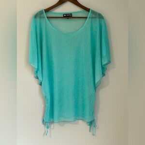 Papillon Sheer Turquoise Beach Cover-Up Poncho Top Size M